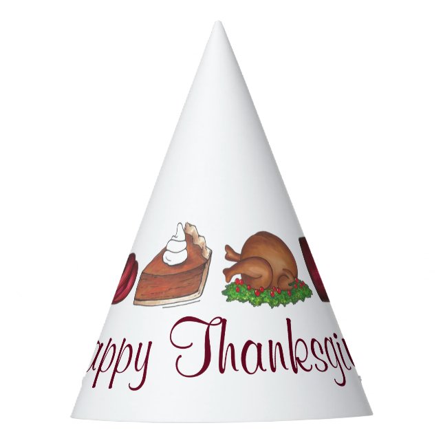 Happy Thanksgiving Turkey Cranberry Pie Dinner Party Hat (Front)