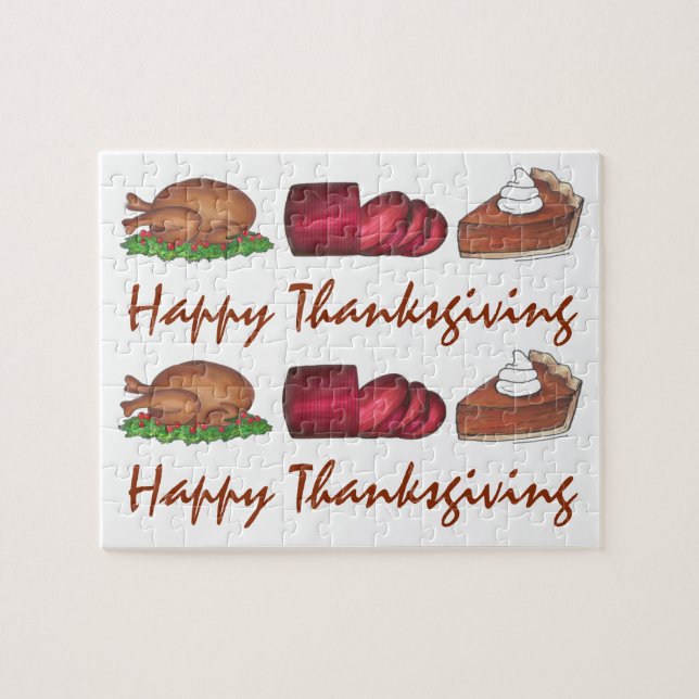 Happy Thanksgiving Turkey Cranberry Pie Holiday Jigsaw Puzzle (Horizontal)