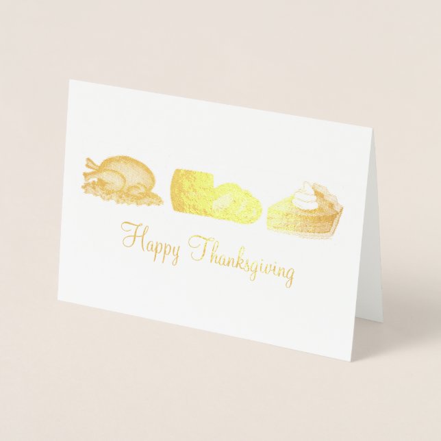 Happy Thanksgiving Turkey Cranberry Pumpkin Pie Foil Card (Front)