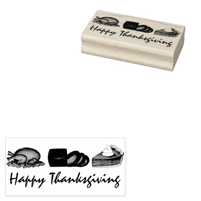 Happy Thanksgiving Turkey Cranberry Pumpkin Pie Rubber Stamp (Stamped)
