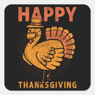 Happy Thanksgiving Turkey Day Family Kids Matching Square Sticker