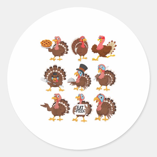 Happy Thanksgiving Turkey Day Girls Boys Kids Todd Classic Round Sticker (Front)