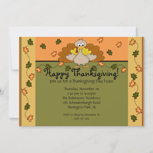 Happy Thanksgiving Turkey Dinner Invitation (Front)