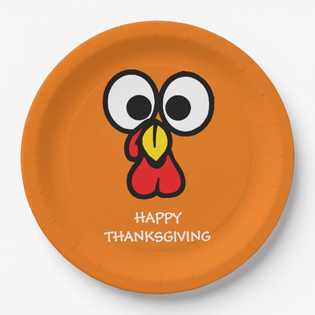 Happy Thanksgiving Turkey Dinner Party Paper Plate (Front)