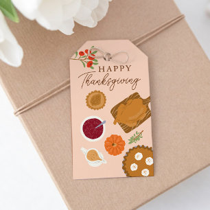 Happy Thanksgiving Turkey Dinner Pink Gift Tags