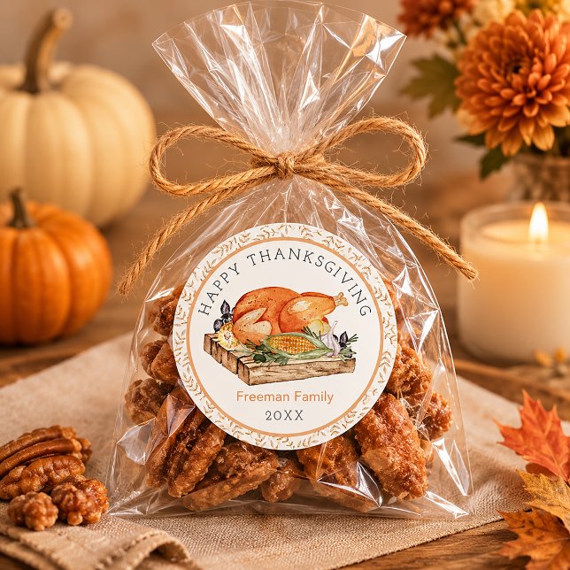 Happy Thanksgiving Turkey Dinner Sticker (Thanksgiving favor with cozy autumn favor sticker)