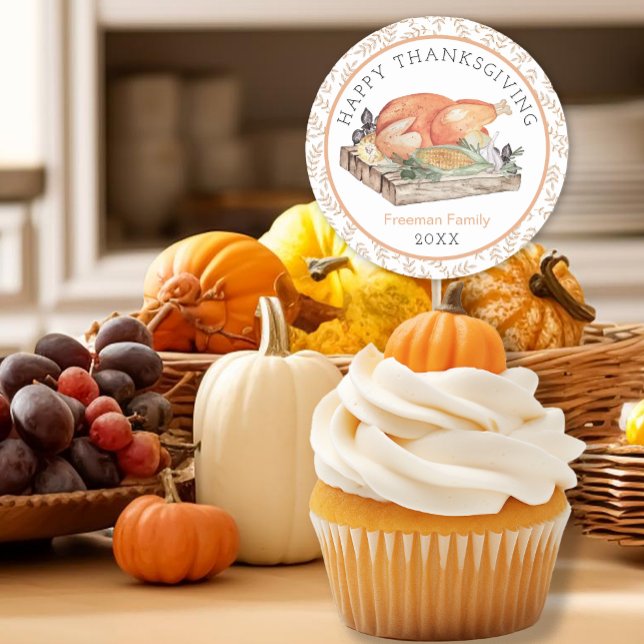 Happy Thanksgiving Turkey Dinner Sticker (Fun Thanksgiving Favor)