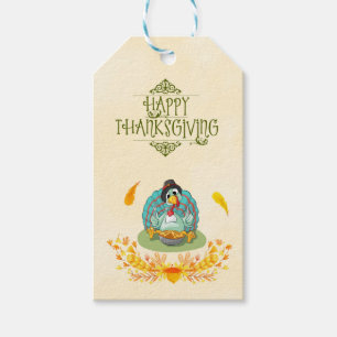 Happy Thanksgiving Turkey Eating Pumpkin Pie Gift Tags