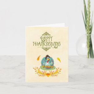 Happy Thanksgiving Turkey Eating Pumpkin Pie Holiday Card