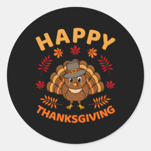 Happy Thanksgiving Turkey Family Classic Round Sticker