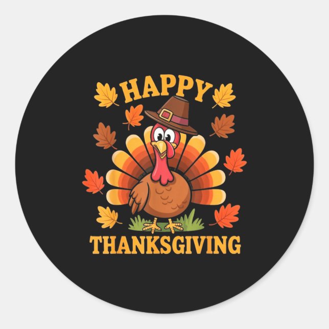 Happy Thanksgiving Turkey Family Dinner Thanksgivi Classic Round Sticker (Front)