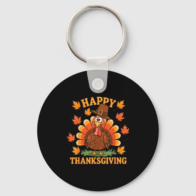 Happy Thanksgiving Turkey Family Dinner Thanksgivi Key Ring (Front)