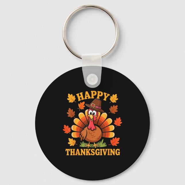 Happy Thanksgiving Turkey Family Dinner Thanksgivi Key Ring (Front)