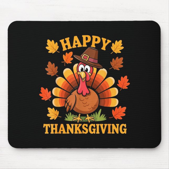 Happy Thanksgiving Turkey Family Dinner Thanksgivi Mouse Mat (Front)