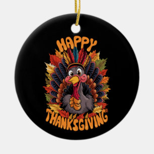 Happy Thanksgiving Turkey Family Fall Ceramic Tree Decoration
