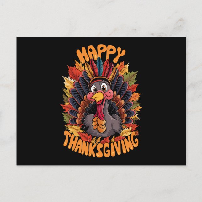Happy Thanksgiving Turkey Family Fall Holiday Postcard (Front)