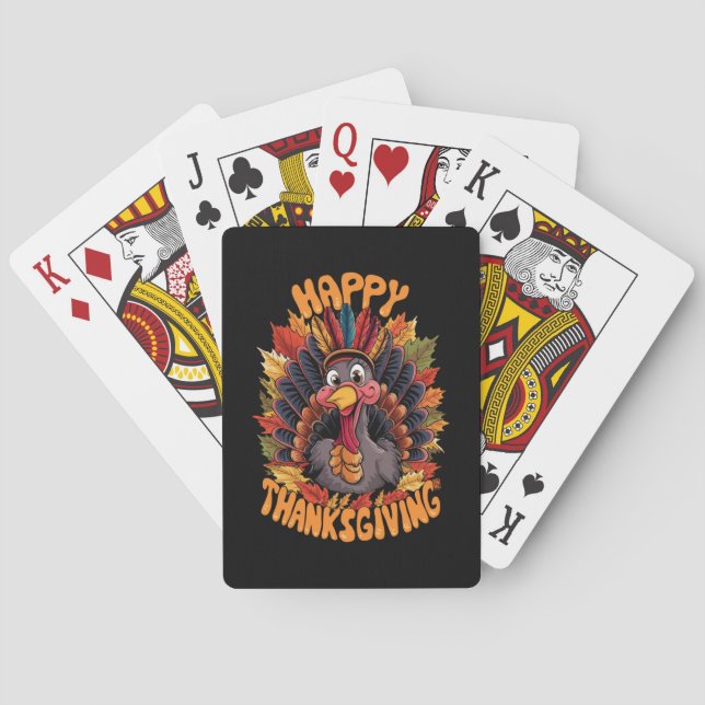 Happy Thanksgiving Turkey Family Fall Playing Cards (Back)