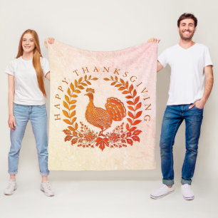 Happy Thanksgiving Turkey Fleece Blanket