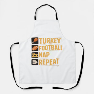 Happy Thanksgiving Turkey Football Nap Repeat Funn Apron