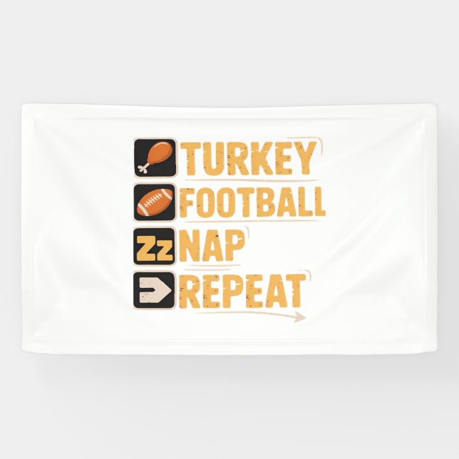 Happy Thanksgiving Turkey Football Nap Repeat Funn Banner (Horizontal)