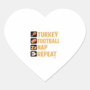 Happy Thanksgiving Turkey Football Nap Repeat Funn Heart Sticker