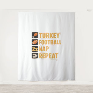 Happy Thanksgiving Turkey Football Nap Repeat Funn Tapestry