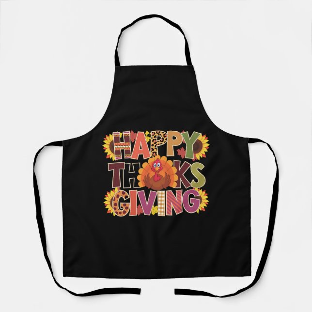 Happy Thanksgiving Turkey Funny Pumpkin Season Apron (Front)