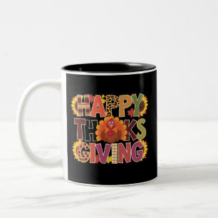 Happy Thanksgiving Turkey Funny Pumpkin Season Two-Tone Coffee Mug