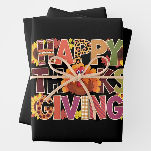 Happy Thanksgiving Turkey Funny Pumpkin Season Wrapping Paper Sheet (In situ)