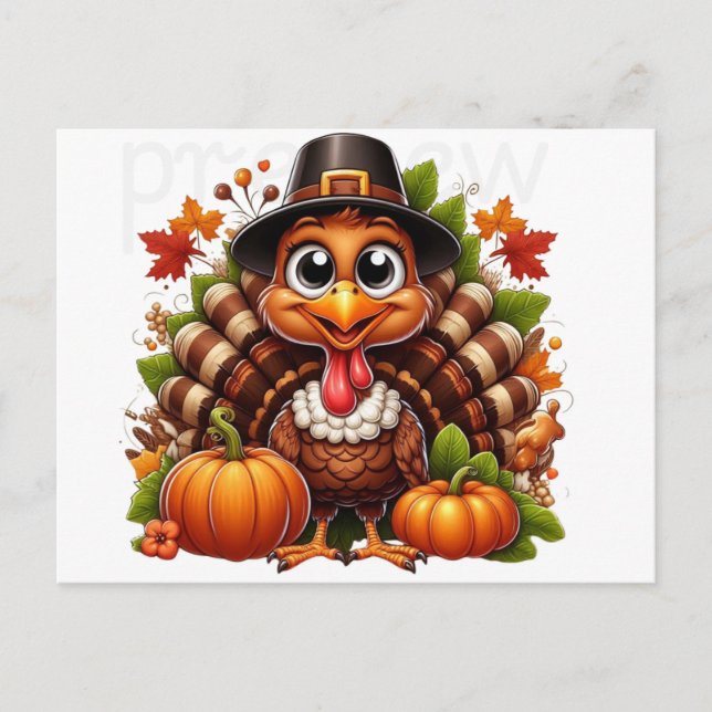 happy thanksgiving turkey holiday postcard (Front)