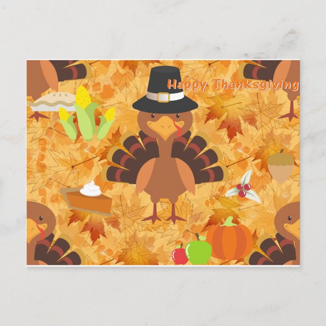 happy thanksgiving turkey holiday postcard (Front)