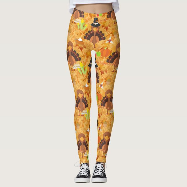happy thanksgiving turkey leggings (Front)