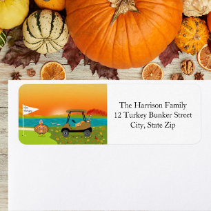 Happy Thanksgiving Turkey on Golf Course With Pie 