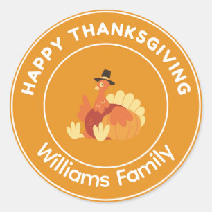 Happy Thanksgiving turkey orange Classic Round Sticker