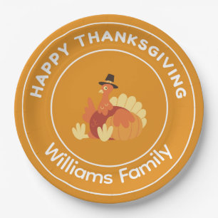 Happy Thanksgiving turkey orange Paper Plate