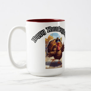 Happy Thanksgiving Turkey Parade Two-Tone Coffee Mug