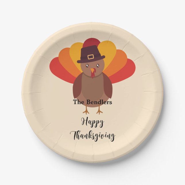 Happy Thanksgiving Turkey Personalised Paper Plate (Front)