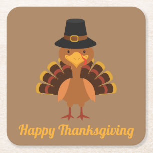 Happy Thanksgiving Turkey Personalised Square Paper Coaster