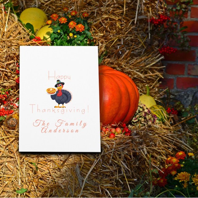 Happy thanksgiving turkey pie light white card (Creator Uploaded)