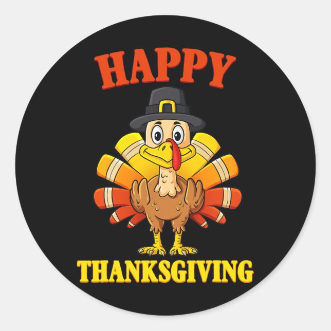 Happy Thanksgiving Turkey Pilgrim Boys Girls Kids  Classic Round Sticker (Front)