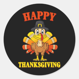 Happy Thanksgiving Turkey Pilgrim Boys Girls Kids Classic Round Sticker
