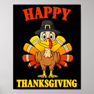 Happy Thanksgiving Turkey Pilgrim Boys Girls Kids  Poster