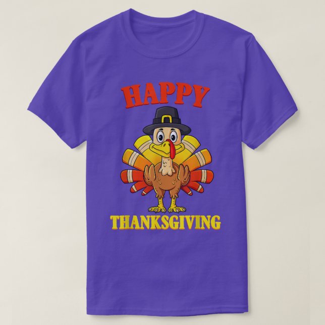 Happy Thanksgiving Turkey Pilgrim Boys Girls Kids  T-Shirt (Design Front)