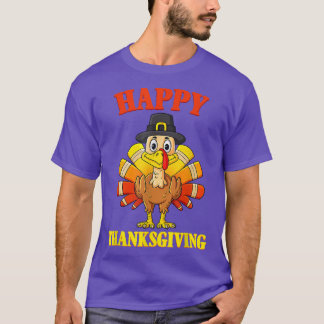 Happy Thanksgiving Turkey Pilgrim Boys Girls Kids  T-Shirt