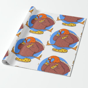 happy thanksgiving turkey pizza funny wrapping paper