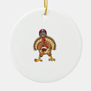 Happy Thanksgiving Turkey Playing Football Dad Men Ceramic Tree Decoration
