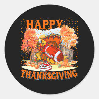 Happy Thanksgiving Turkey Playing Football Player Classic Round Sticker