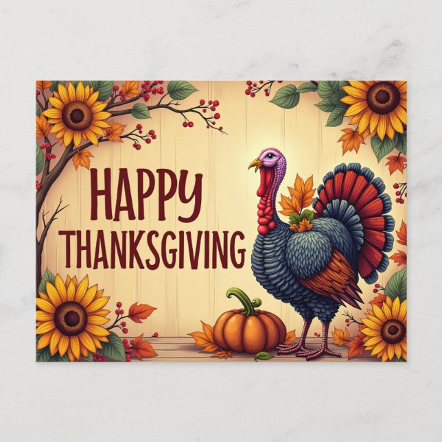 Happy Thanksgiving Turkey Postcard (Front)