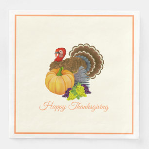 Happy Thanksgiving Turkey Pumpkin Grapes Party Napkin