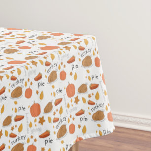 Happy Thanksgiving Turkey & Pumpkin Pie Tablecloth